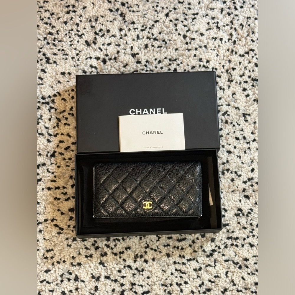 CHANEL Quilted Caviar Long Wallet
